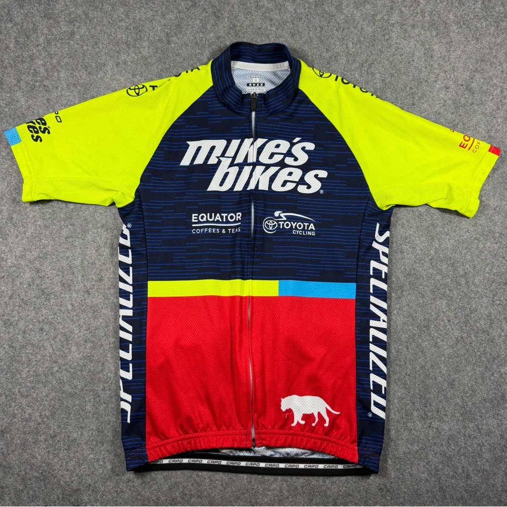 Capo Cycling Jersey Mens Medium Blue Neon Yellow Mike's Bikes Full Zip Italy